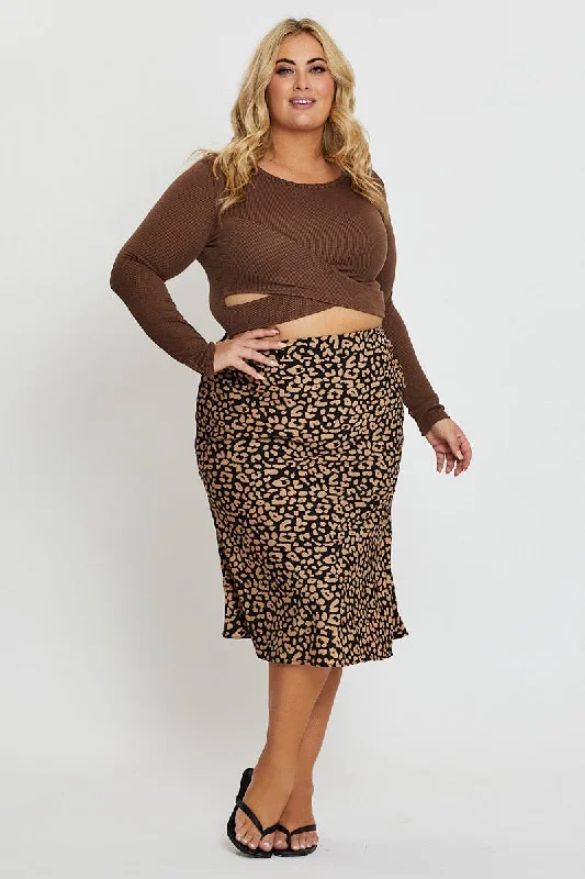 Animal Print Midi Satin Skirt