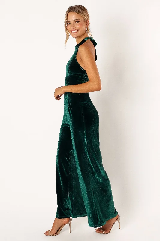 Aria Velvet Jumpsuit - Emerald