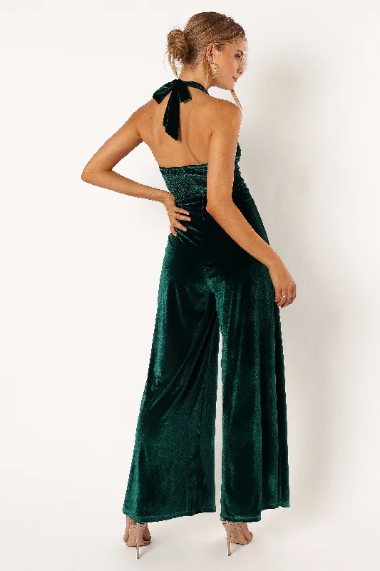 Aria Velvet Jumpsuit - Emerald