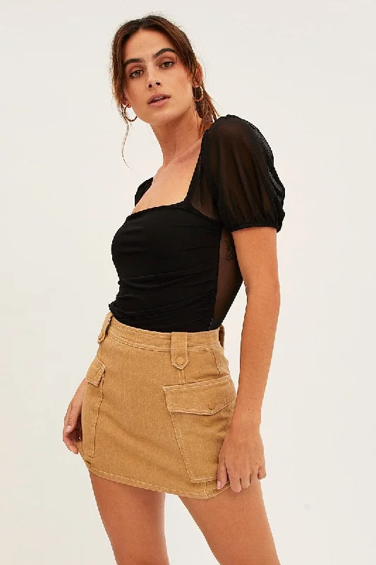 Beige Cargo Skirt Mini High Rise