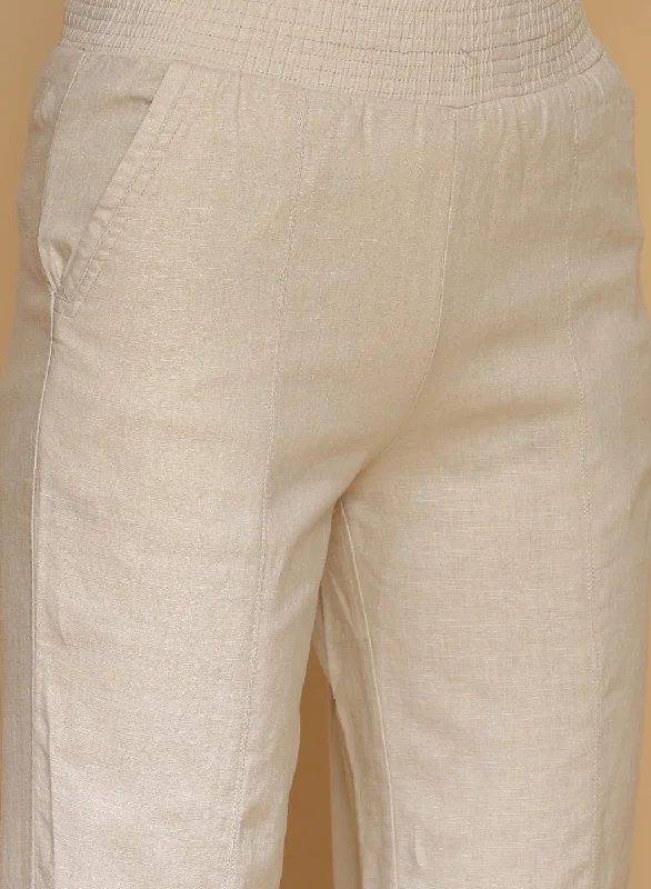 Beige Long Plan Pant