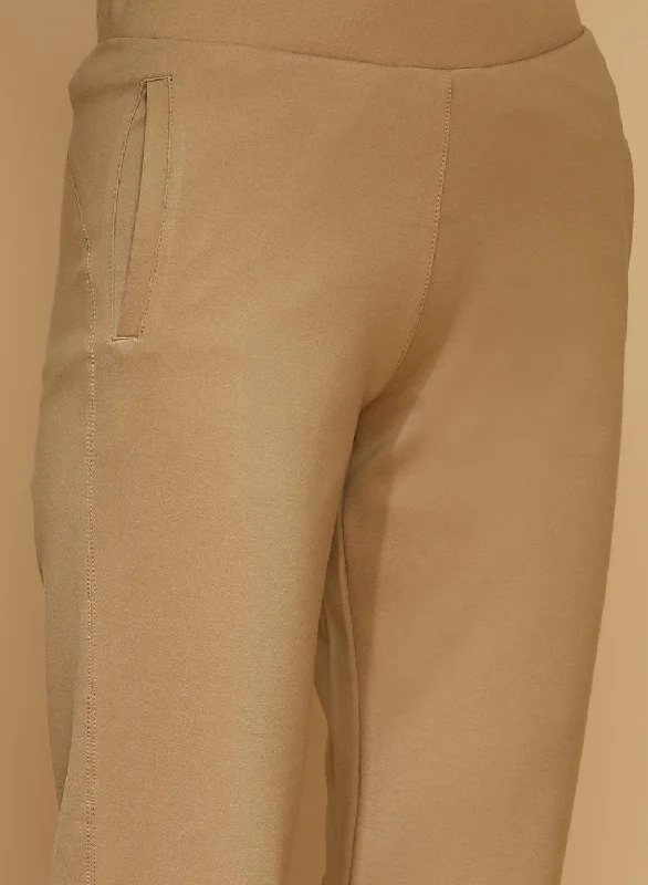 Beige Regular Plain Pants