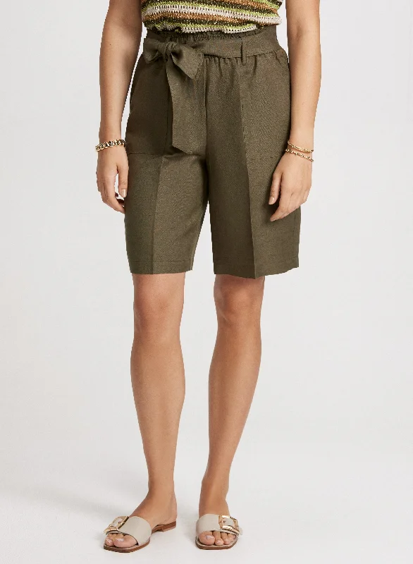 Belted Linen-Blend Shorts