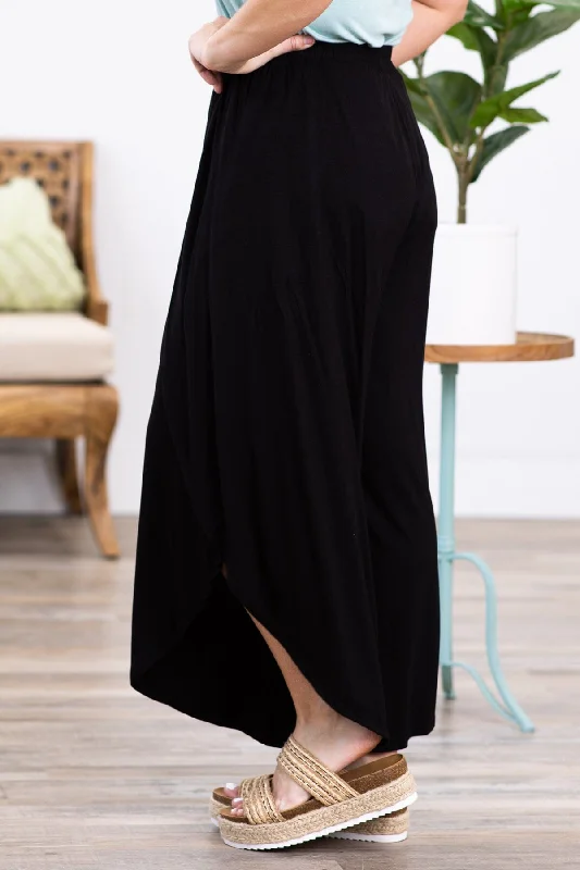 Black Dolphin Hem Knit Wide Leg Pants