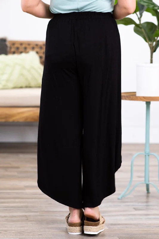 Black Dolphin Hem Knit Wide Leg Pants