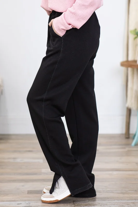 Black Elevated Wide Leg Lounge Pants