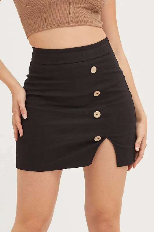 Black High Waist Front Split Skirt