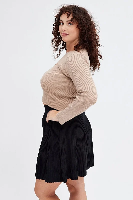 Black Knee Skirt Knit Flare