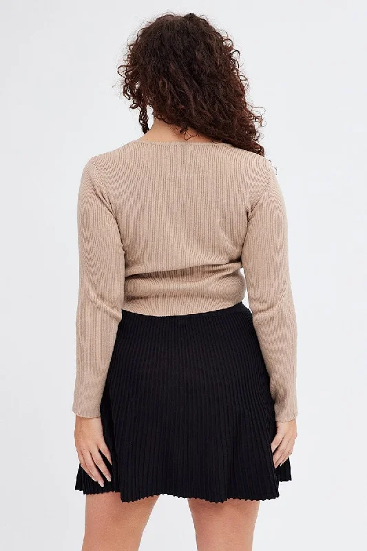 Black Knee Skirt Knit Flare