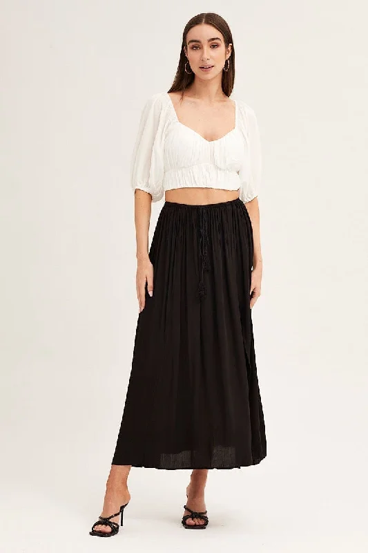 Black Maxi Skirt Elastic Detail Split