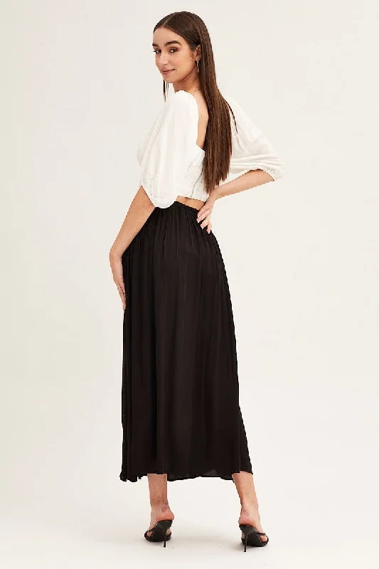 Black Maxi Skirt Elastic Detail Split