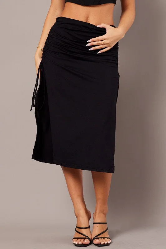 Black Maxi Skirt Side Ruched Jersey