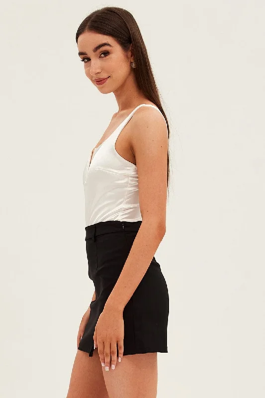 Black Mini Skirt High Rise Front Split