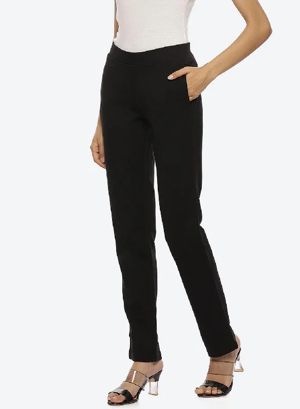 Black Regular Plain Pants