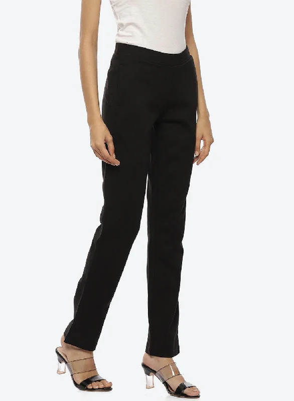 Black Regular Plain Pants