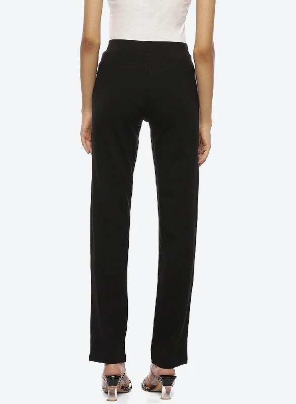 Black Regular Plain Pants