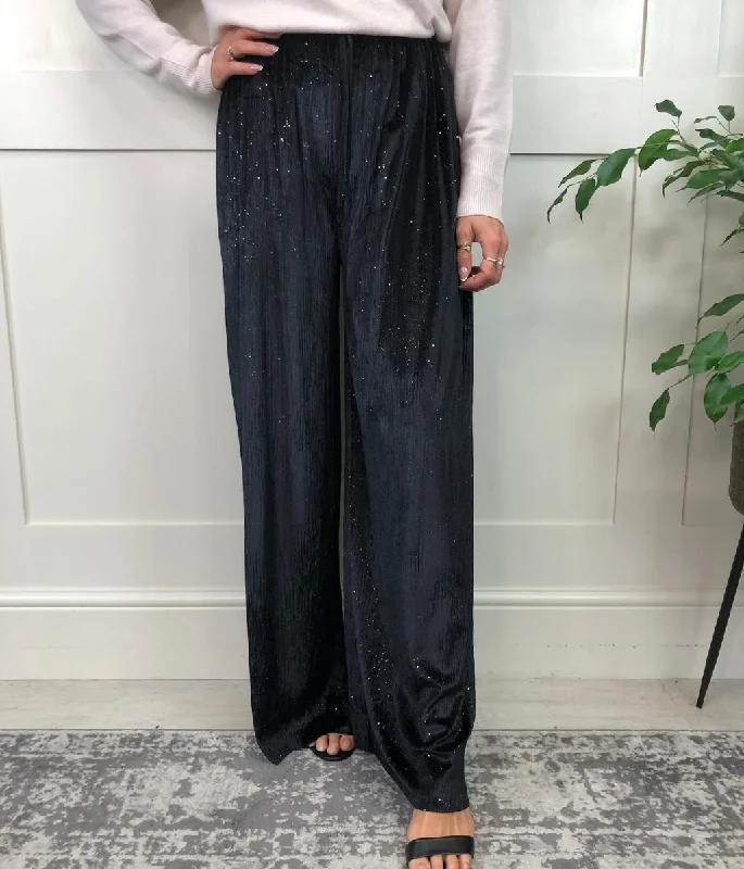 Black Sparkle Wide Leg Trousers