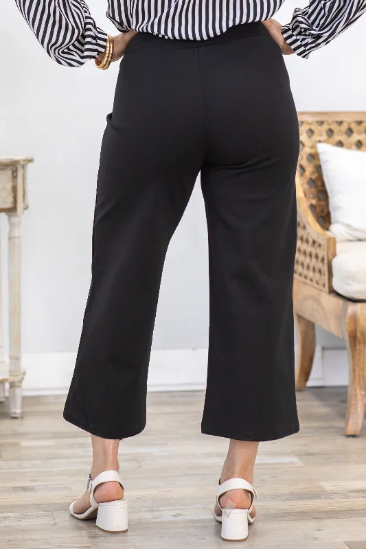 Black Wide Leg Cropped Pants With Seam