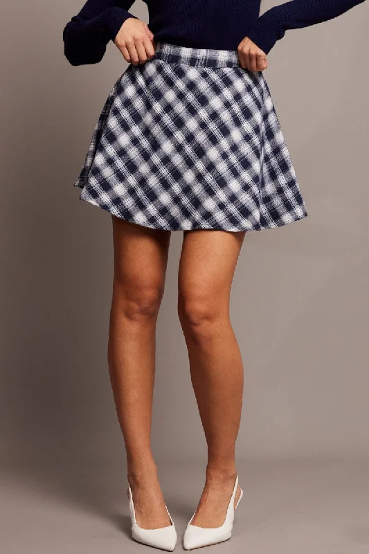 Blue Check Skater Skirt Mini