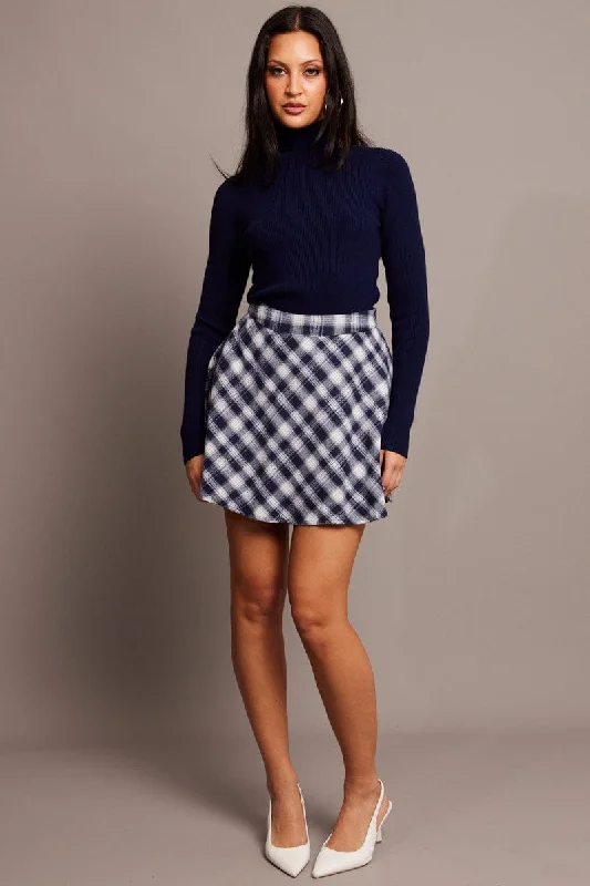 Blue Check Skater Skirt Mini