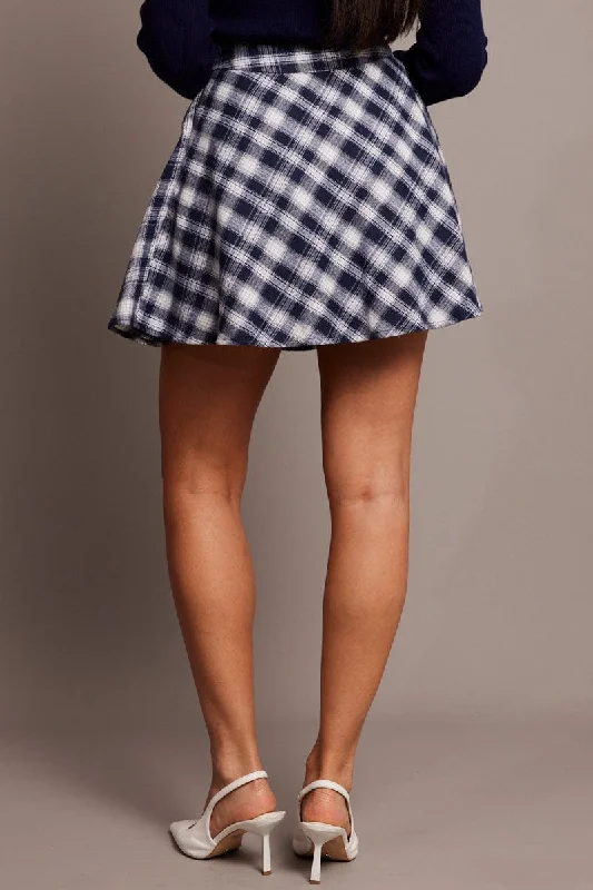 Blue Check Skater Skirt Mini