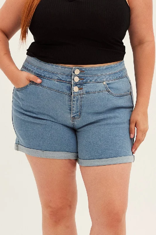 Blue Skinny Denim Shorts High Rise