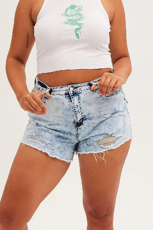 Blue Skinny Denim Shorts Mid Rise