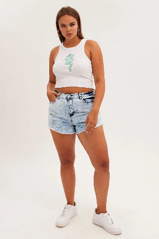 Blue Skinny Denim Shorts Mid Rise