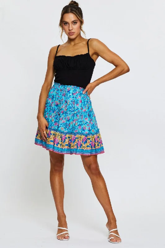 Boho Print Skater Mini Skirt