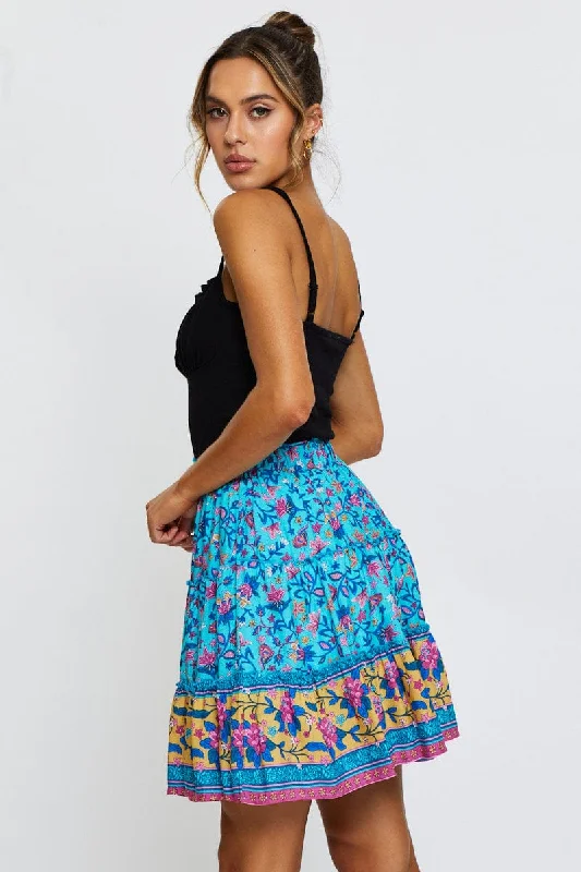 Boho Print Skater Mini Skirt