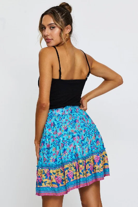 Boho Print Skater Mini Skirt