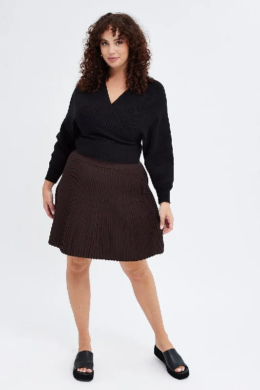 Brown Knee Skirt Knit Flare