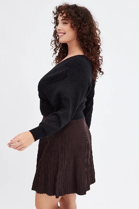 Brown Knee Skirt Knit Flare