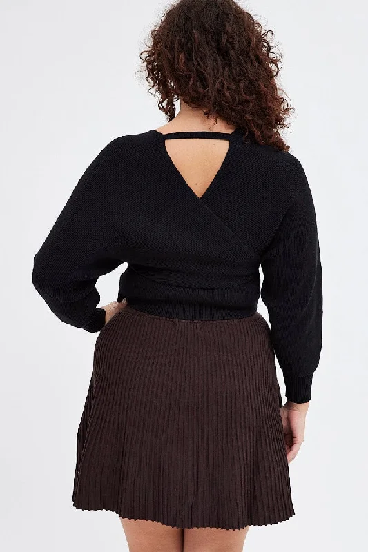 Brown Knee Skirt Knit Flare