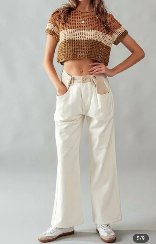 Buttoned Waist Baggy Pants In Cream