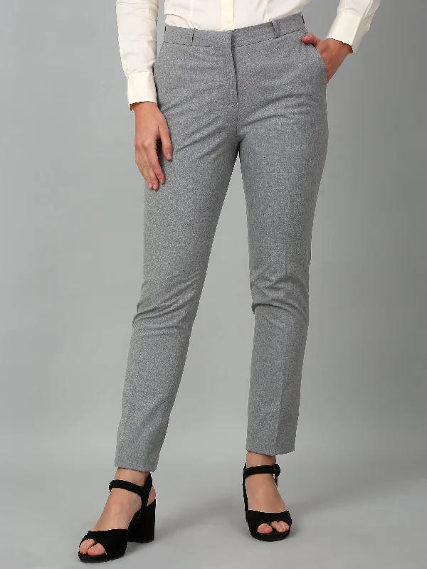 Cantabil Grey Solid Non-Pleated Formal Trouser For Women