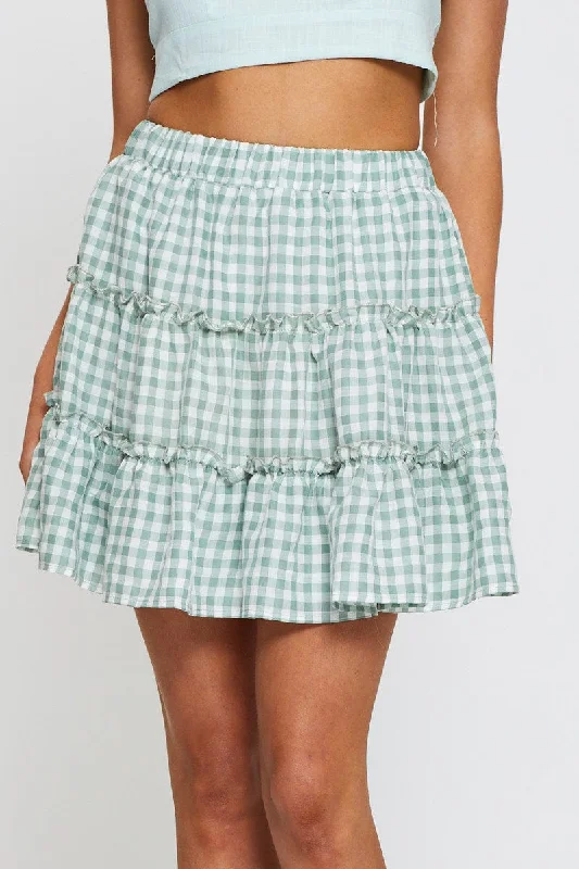 Check Flare Skirt Mini High Rise