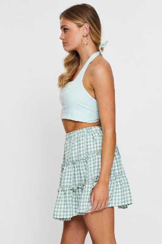 Check Flare Skirt Mini High Rise