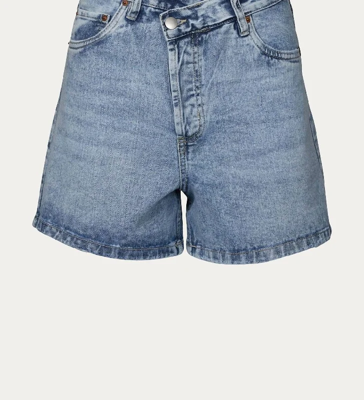 Criss Cross High-Waisted Denim Short In Blue