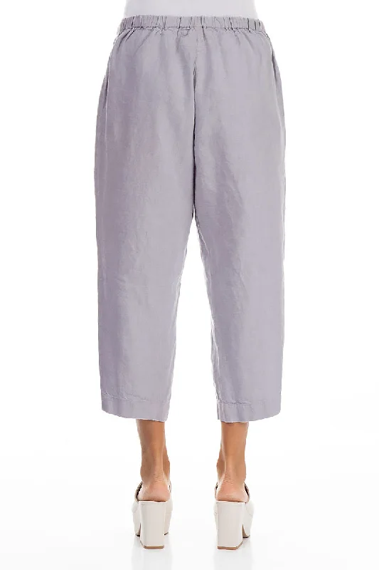 Cropped Lilac Grey Linen Trousers