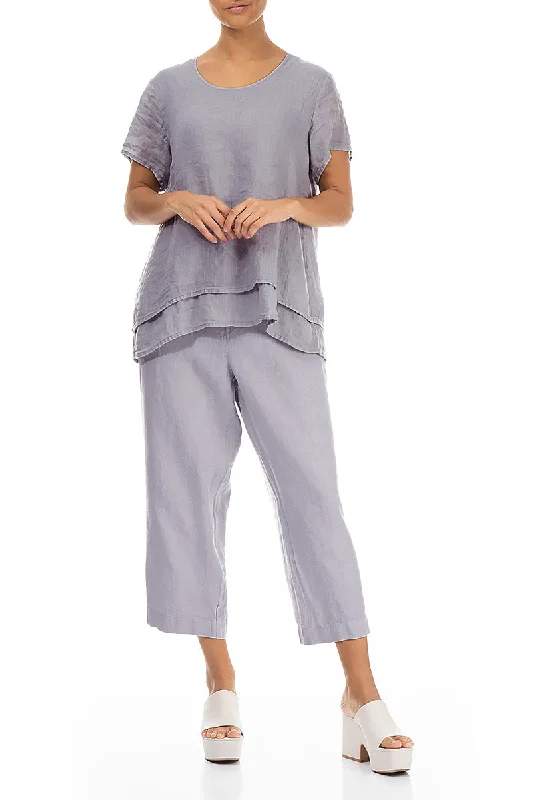 Cropped Lilac Grey Linen Trousers