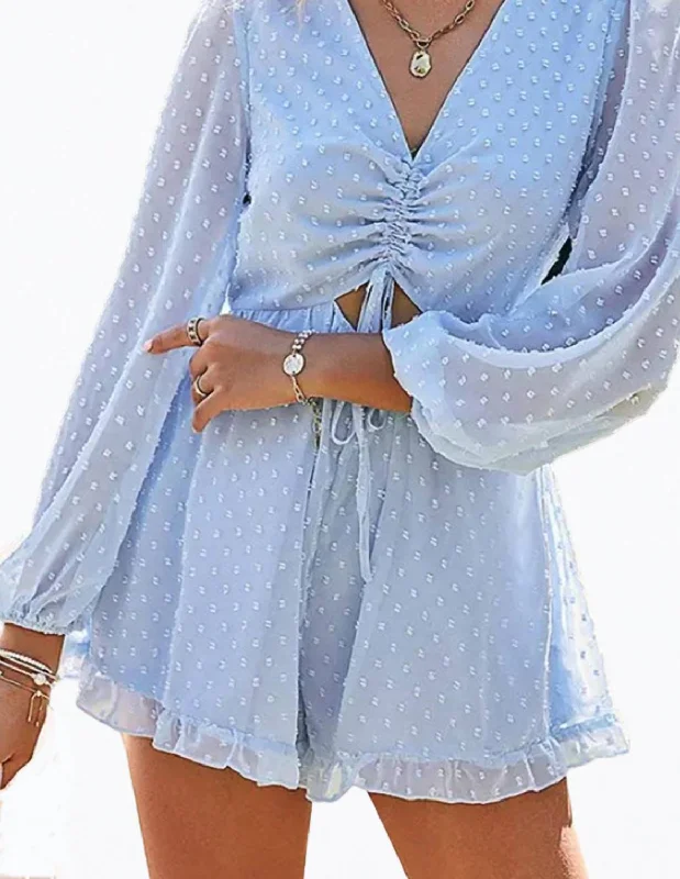 Cutout Ruffled Chiffon Flounce Romper In Blue