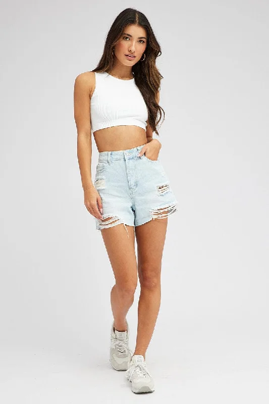 Denim Ripped Denim Shorts