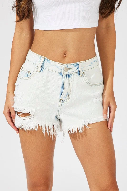 Denim Ripped Shorts Low Rise