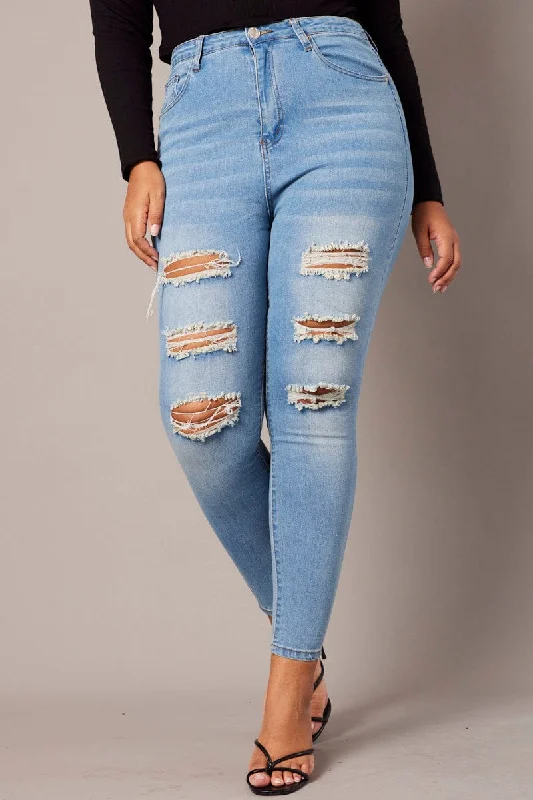 Denim Skinny Jeans High Rise Distressed