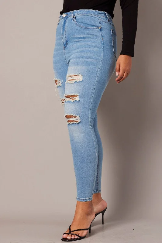 Denim Skinny Jeans High Rise Distressed