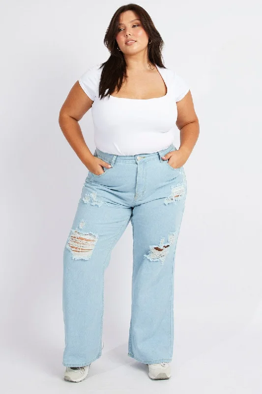 Denim Wide Leg Jeans High Rise