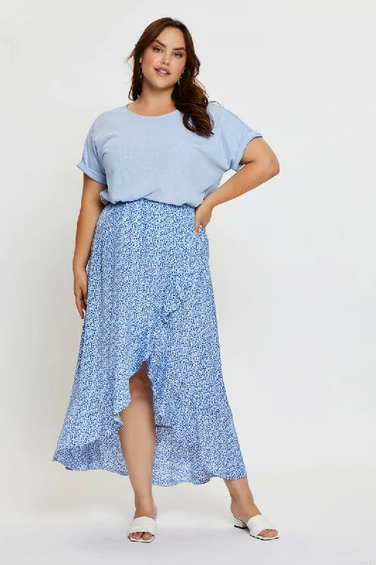 Ditsy Print Wrap Skirt Midi High Waist