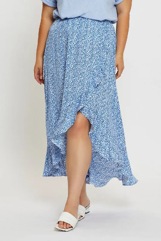 Ditsy Print Wrap Skirt Midi High Waist