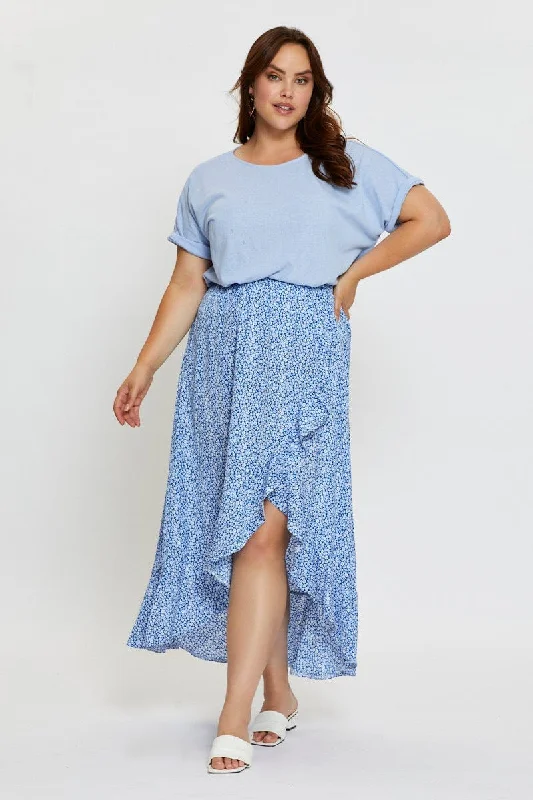 Ditsy Print Wrap Skirt Midi High Waist